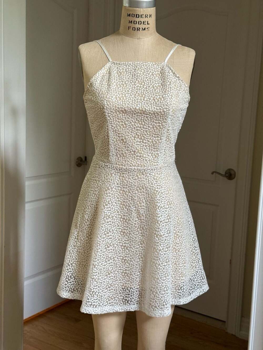 Miss Behave Girls White Textured Sequin Square Neck Skater Dress Size 12